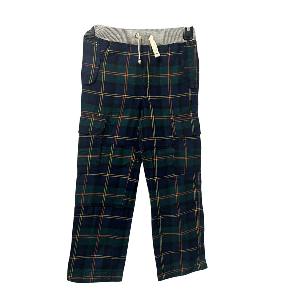 Mini Boden Plaid Cargo Pants‎ Boys Size 6 Navy Green Yellow Drawstring Preppy